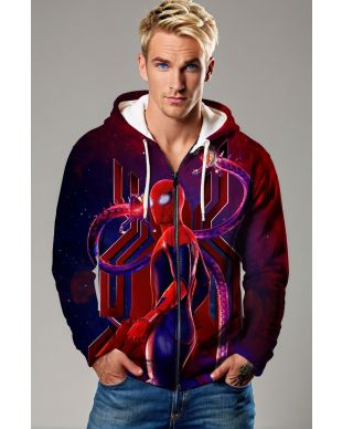 Spider Protocol Zip Hoodie – Red Tech Hero Full-Zip Jacket with Mech Arms
