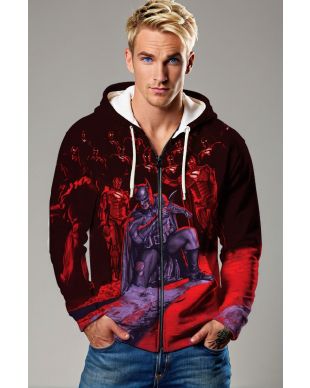 Red Horizon Zip Hoodie – Dark Hero vs. Crimson Army Full-Zip Jacket