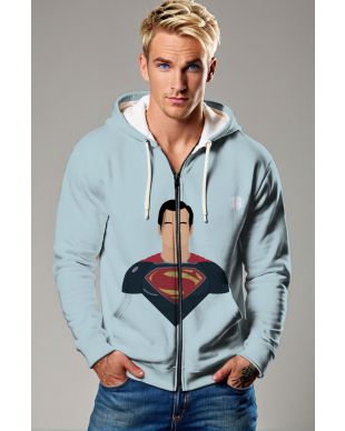 Urban Legend Zip Hoodie – Minimal Superman on Dusty Blue