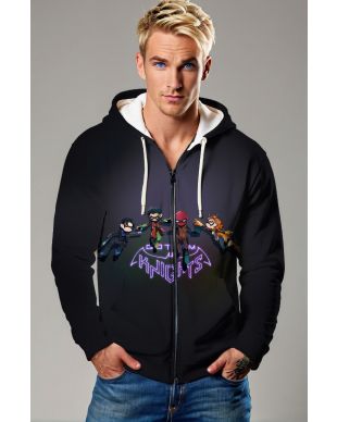 Black Gotham Knights Zip-Up Hoodie – Stylish & Functional Hero Wear