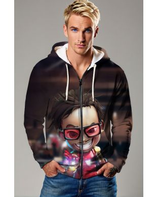 Dark Brown Chibi Stark Zip Hoodie – Powered Up Personality