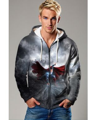 Superman Electric Hero Zip Hoodie – Black & Red Full-Zip