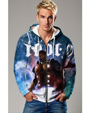 Cosmic Fury Zip Hoodie – Electric Blue Warrior Zip-Up