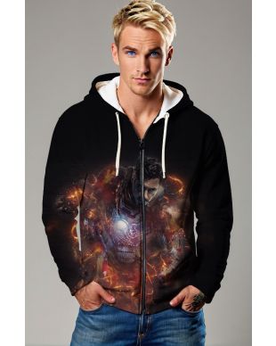 Iron Will Burn – Black & Flame Full Zip-Up Hoodie