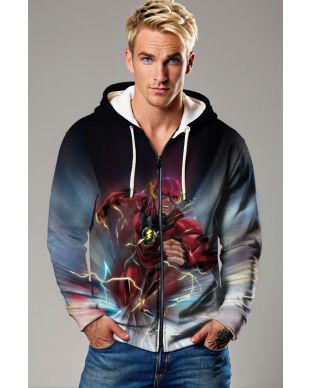Flash Velocity Zip Hoodie – Gradient Red & White Electric Print