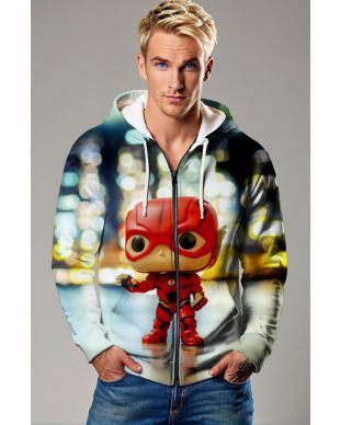 The Flash Movie Inspired Men’s Red Funko Pop Graphic Zip Up Hoodie