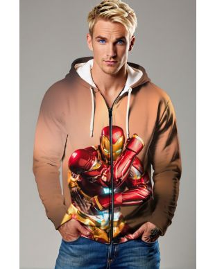 Marvel Avengers Inspired Men’s Red and Gold Iron Man Zip Up Hoodie