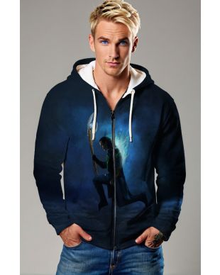 Marvel Loki Inspired Men’s Dark Blue and Gold Staff Zip Up Hoodie