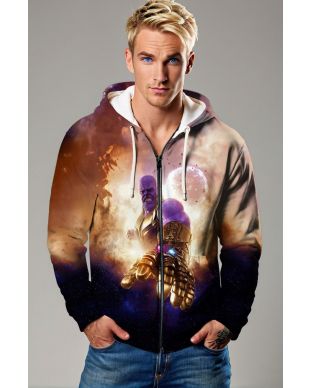 Marvel Avengers Inspired Men’s Purple and Gold Thanos Infinity Gauntlet Zip Up Hoodie