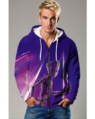 Guardians of the Galaxy Inspired Groot Purple and Blue Zip Up Hoodie
