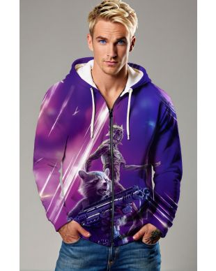 Guardians of the Galaxy Inspired Rocket and Groot Purple Cosmic Zip Up Hoodie