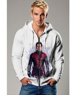 Ant-Man White Zip-Up Hoodie – Creative Superhero Art