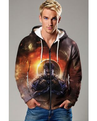 Black Panther Wakanda Forever Sunset Glow Marvel Design Full-Zip Hoodie
