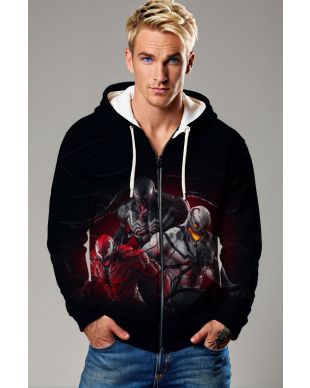Venom & Symbiotes Dark Red & Black Marvel Design Full-Zip Hoodie