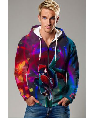 Spider-Man Into the Spider-Verse Neon Jump Marvel Design Full-Zip Hoodie