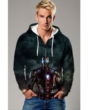 Iron Man Arc Reactor Glow Black & Red Marvel Design Full-Zip Hoodie