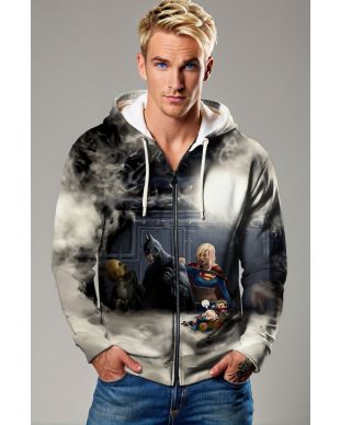 Batman and Supergirl Dark Smoke DC Heroes Design Full-Zip Hoodie