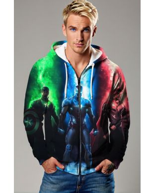 Captain America Iron Man Thor Tri-Color Marvel Heroes Full-Zip Hoodie