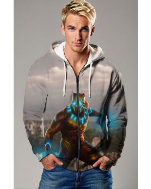 Black Panther Vibranium Charge City Run Marvel Design Full-Zip Hoodie