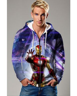 Iron Man Red & Gold Arc Reactor Blast Marvel Full-Zip Hoodie
