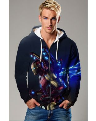 Iron Vortex Zip Hoodie – Navy Blue Full-Zip Hero Armor Style