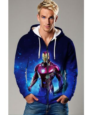 Iron Man Blue Cosmic Armor Full-Zip Hoodie