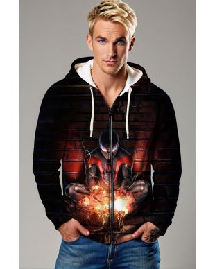 Miles Morales Electric Charge Black & Red Full-Zip Hoodie