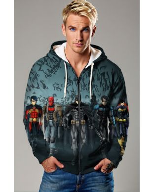Gotham Unity Full-Zip Hoodie – Black Zip-Up with Batman Team Print