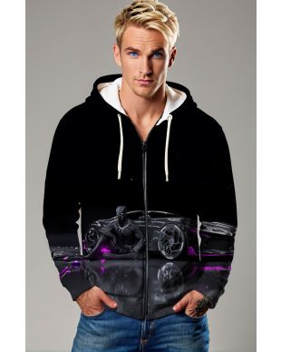 Zip-Up Hoodie: Wakanda Racer Zip-Up Hoodie – Sleek Black Panther Automotive Style