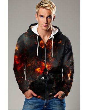 Superman Resurrection Wrath Zip Hoodie – Flame-Engulfed Black Justice Jacket