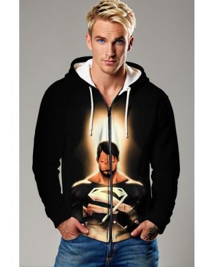 Superman Reawakens Zip Hoodie – Black Glow Hero Rise Jacket