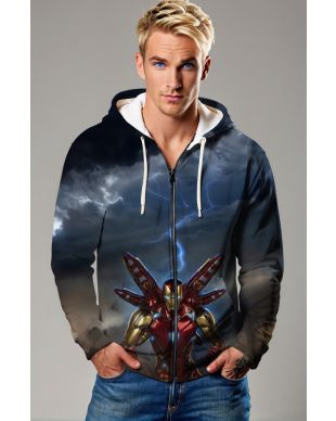 Iron Man Lightning Core Zip Hoodie – Red Gold Power Reactor Jacket