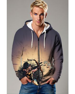 Danielle Moonstar: Bold Comic-Inspired Zip-Up Hoodie in Charcoal Gray