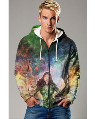 Bring the cosmic energy of Sersi with you everywhere with this zip-up hoodie