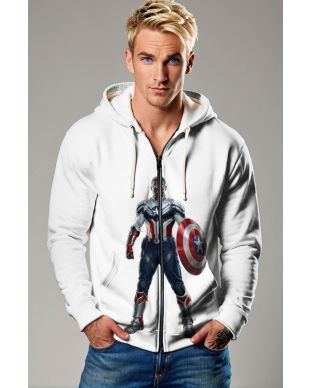 Stay stylish and heroic in the Sam Wilson / Captain America Zip-Up Hoodie