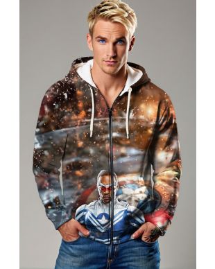 Stay stylish heroic in the Sam Wilson / Captain America Zip-Up Hoodie